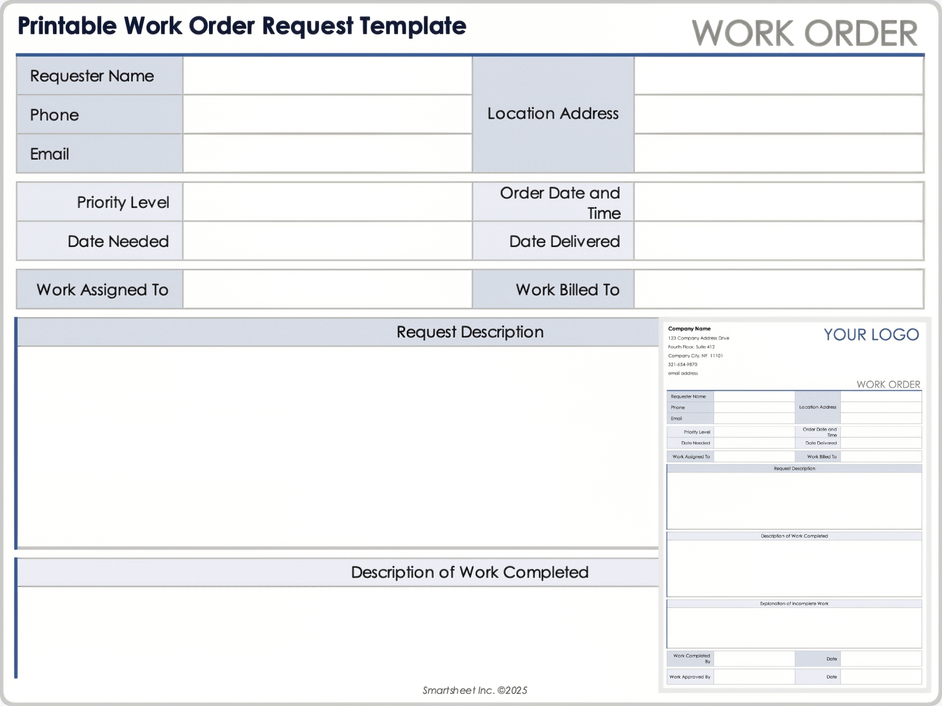 Free Work Order Forms & Templates: All Formats, Editable within Free Printable Work Order Template