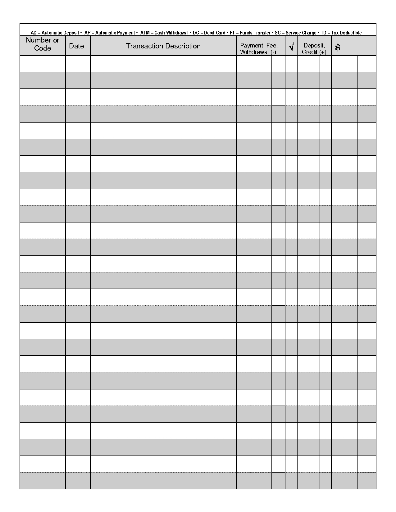 Free+Printable+Blank+Check+Register | Printable Check Register inside Free Printable Checkbook Register