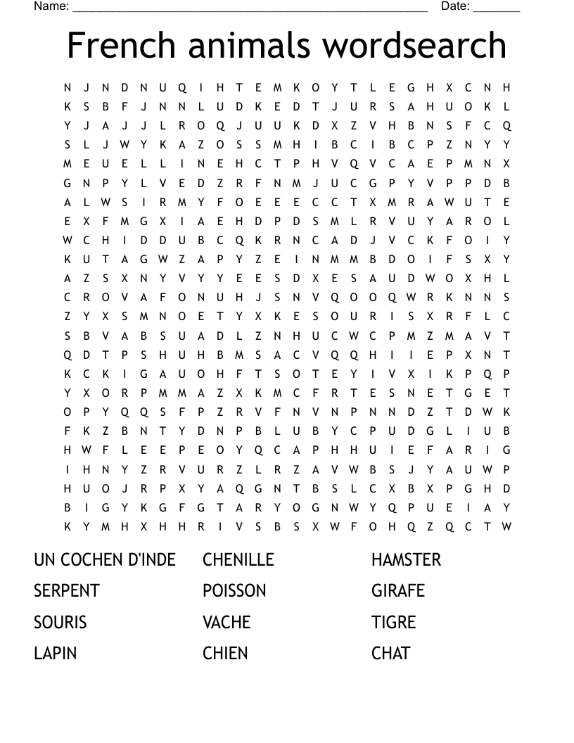 French Animals Word Search - Wordmint with regard to French Word Searches Free Printable