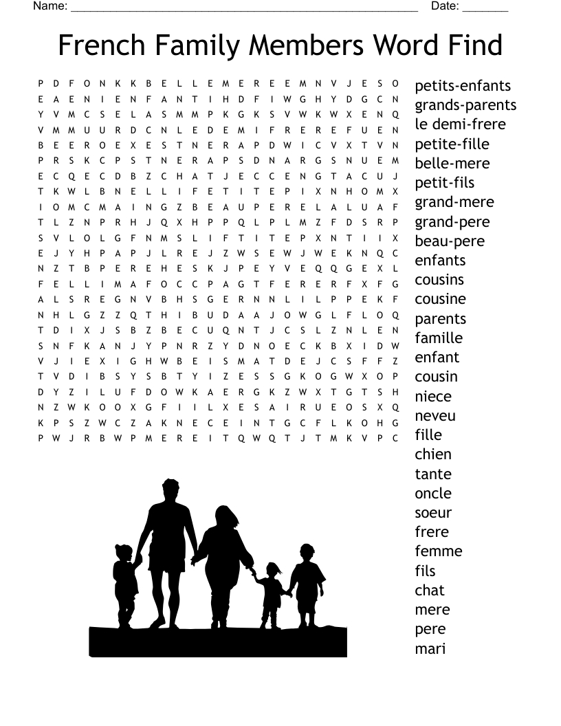 French Family Members Word Find Word Search - Wordmint inside French Word Searches Free Printable