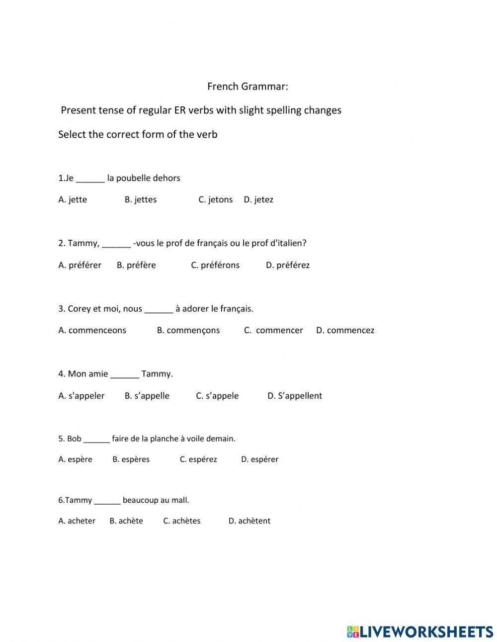 French Grammar Worksheet | Live Worksheets - Worksheets Library intended for Free Printable French Grammar Worksheets