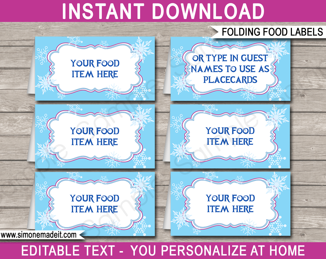 Frozen Party Food Labels Template in Free Printable Food Tent Cards