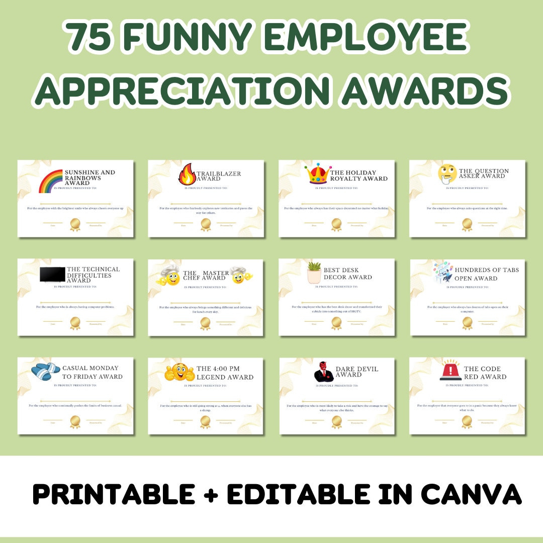 Funny Employee Appreciation Award Certificates - 75 Printable intended for Free Printable Funny Office Awards