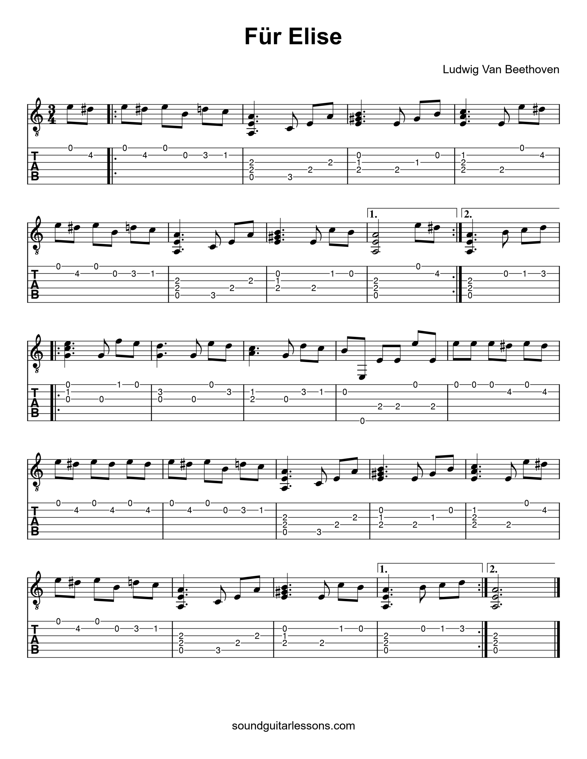 Fur Elise Guitar Tab | Easy & Free Sheet Music | Full Tutorial throughout Free Guitar Sheet Music For Popular Songs Printable
