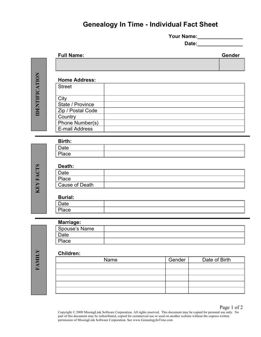 Genealogy Worksheet Individual ≡ Fill Out Printable Pdf Forms Online inside Free Printable Genealogy Worksheets