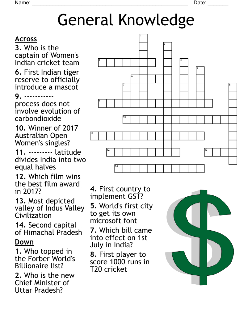 General Knowledge Crossword - Wordmint inside Free Printable General Knowledge Crossword Puzzles
