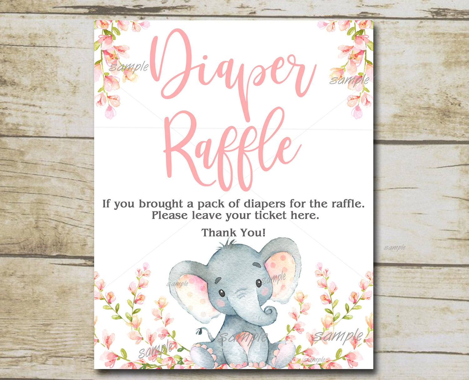 Girl Elephant Diaper Raffle Sign, Printable Pink Elephant Baby intended for Free Printable Diaper Raffle Tickets Elephant