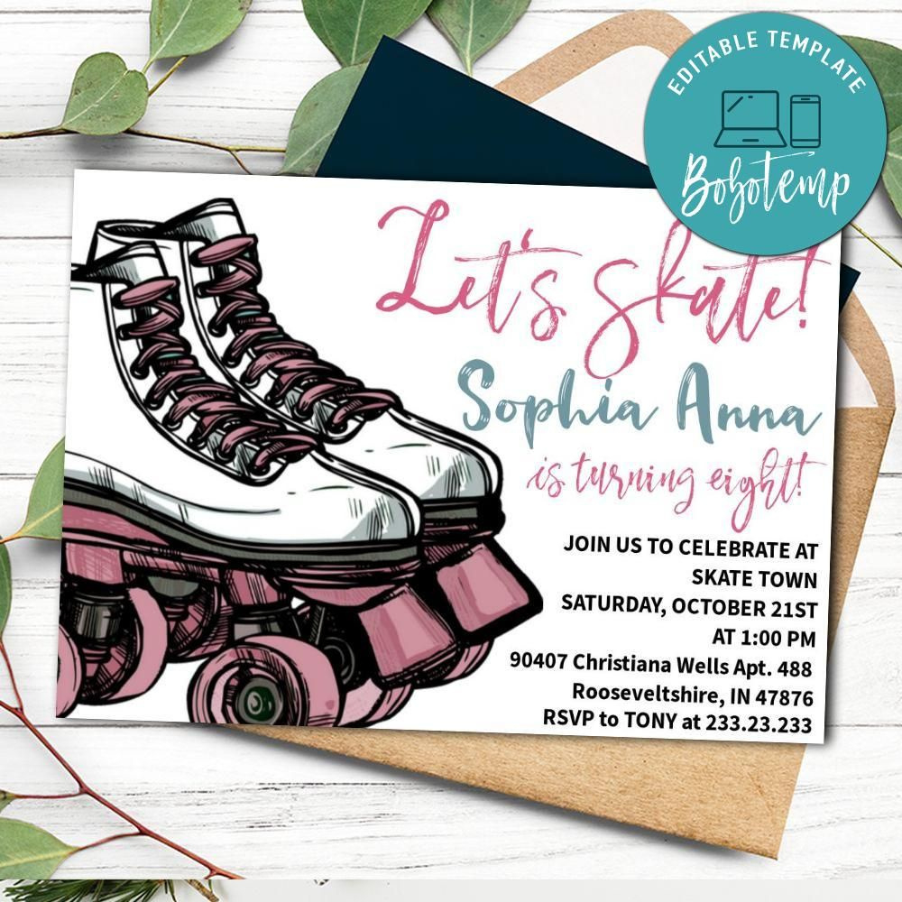 Girl Roller Stake Party Invitation Birthday Printable | Bobotemp with Free Printable Roller Skating Birthday Party Invitations