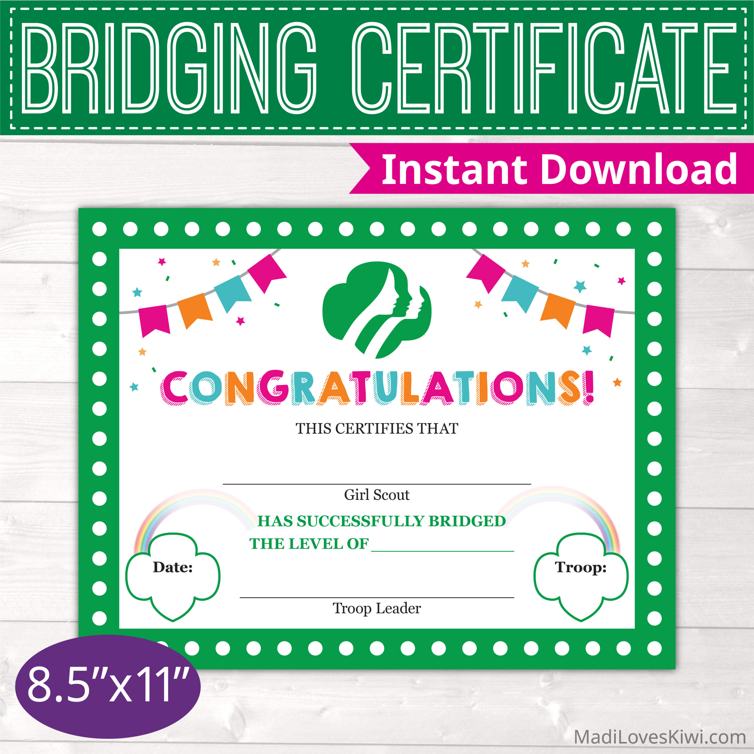 Girl Scout Bridging Certificate Instant Download | All Levels - Daisy  Brownie Junior Ceremony throughout Daisy Girl Scout Certificates Printable Free