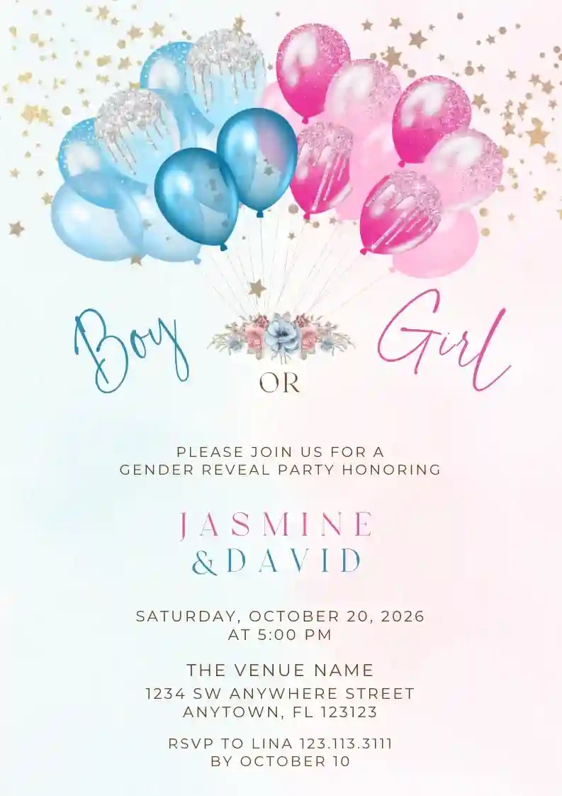 Glitter Balloons - Free Gender Reveal Invitation Templates | Invitanku for Free Printable Gender Reveal Invitations