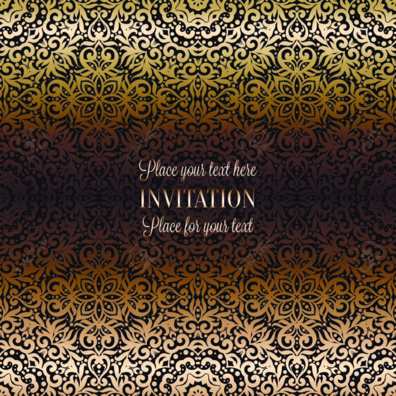 Gold Wedding Invitation Card Template Design With Damask Pattern with regard to Free Printable Damask Place Cards