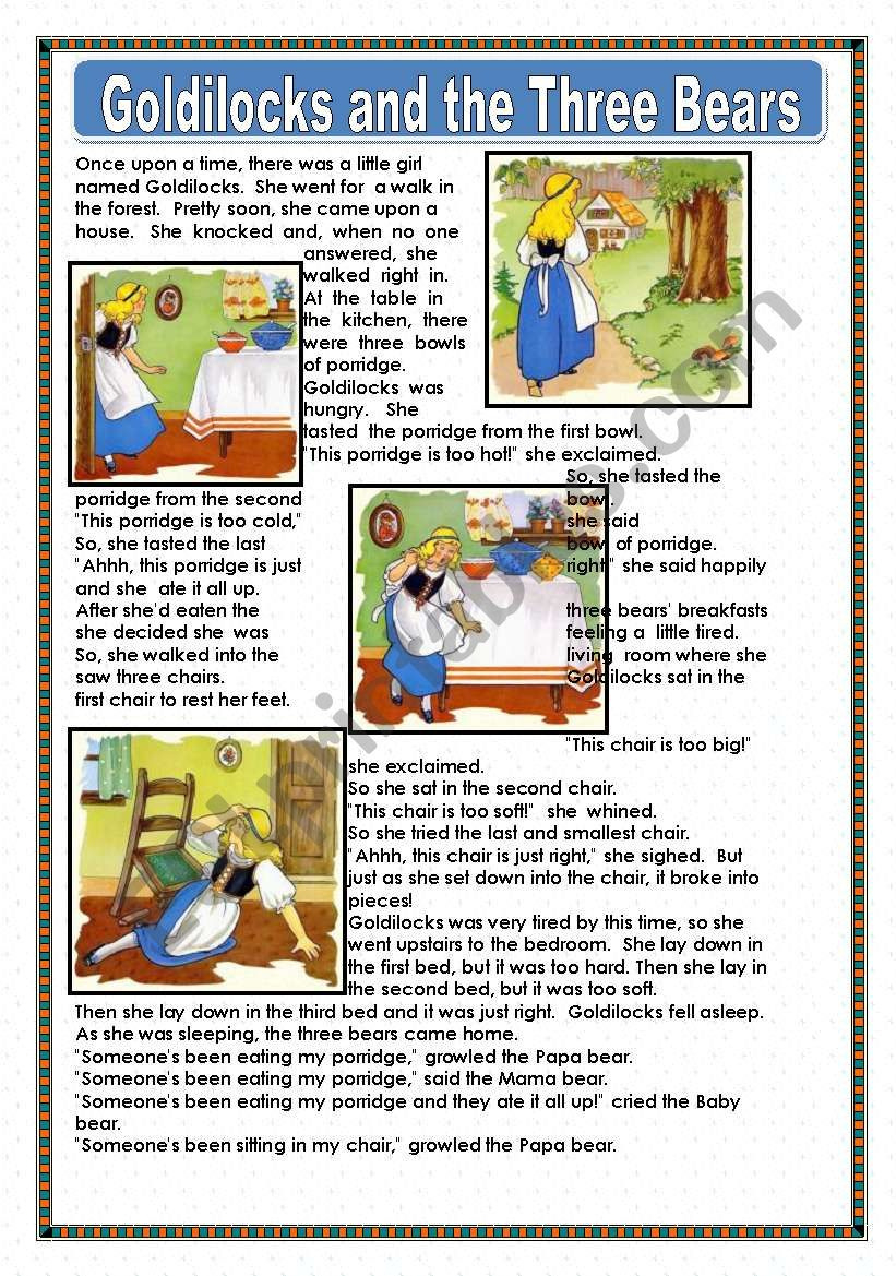 Goldilocks And The Three Bears - Esl Worksheetmacomabi in Free Printable Goldilocks And The Three Bears Story