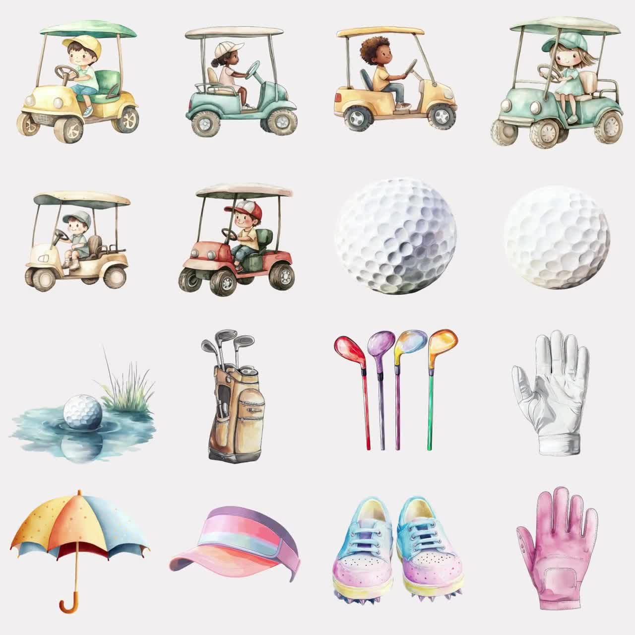 Golf Master Clipart, Instant Download, Watercolor Kids Golfers, Golf Carts,  Balls, Clubs, Course Images, Scrapbooking, Crafts, Party Decor regarding Free Printable Golf Stationary