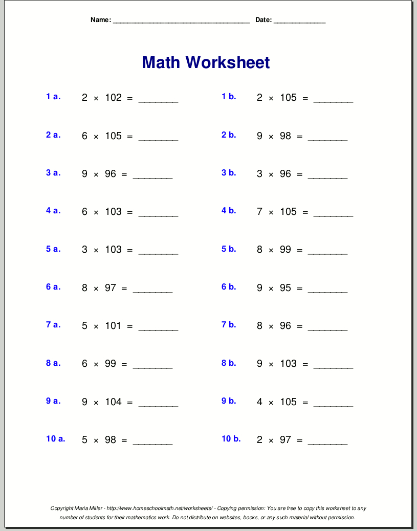 Grade 4 Multiplication Worksheets for Free Printable Math Worksheets For 4Th Grade