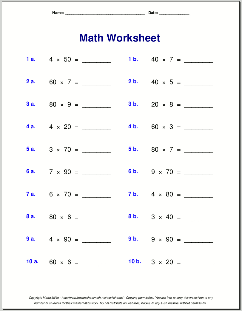 Grade 4 Multiplication Worksheets throughout Free Printable Math Worksheets