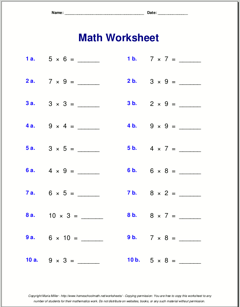 Grade 4 Multiplication Worksheets with Free Printable Multiplication Worksheets For 4Th Grade