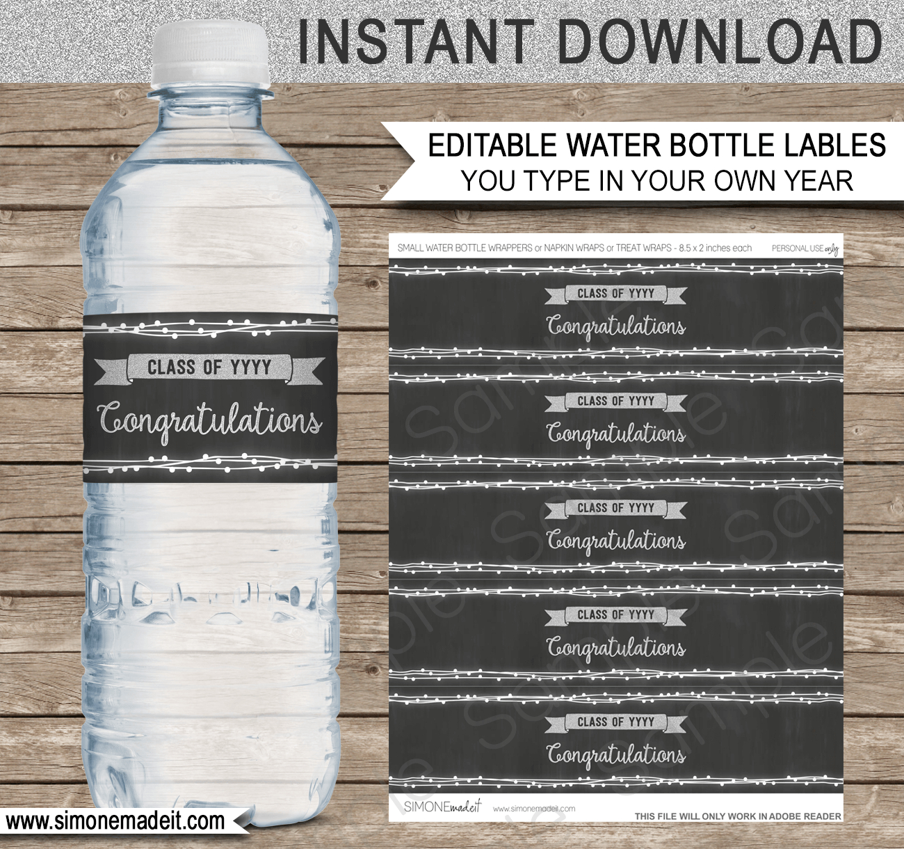 Graduation Party Water Bottle Labels Template - Silver intended for Free Printable Water Bottle Labels Graduation