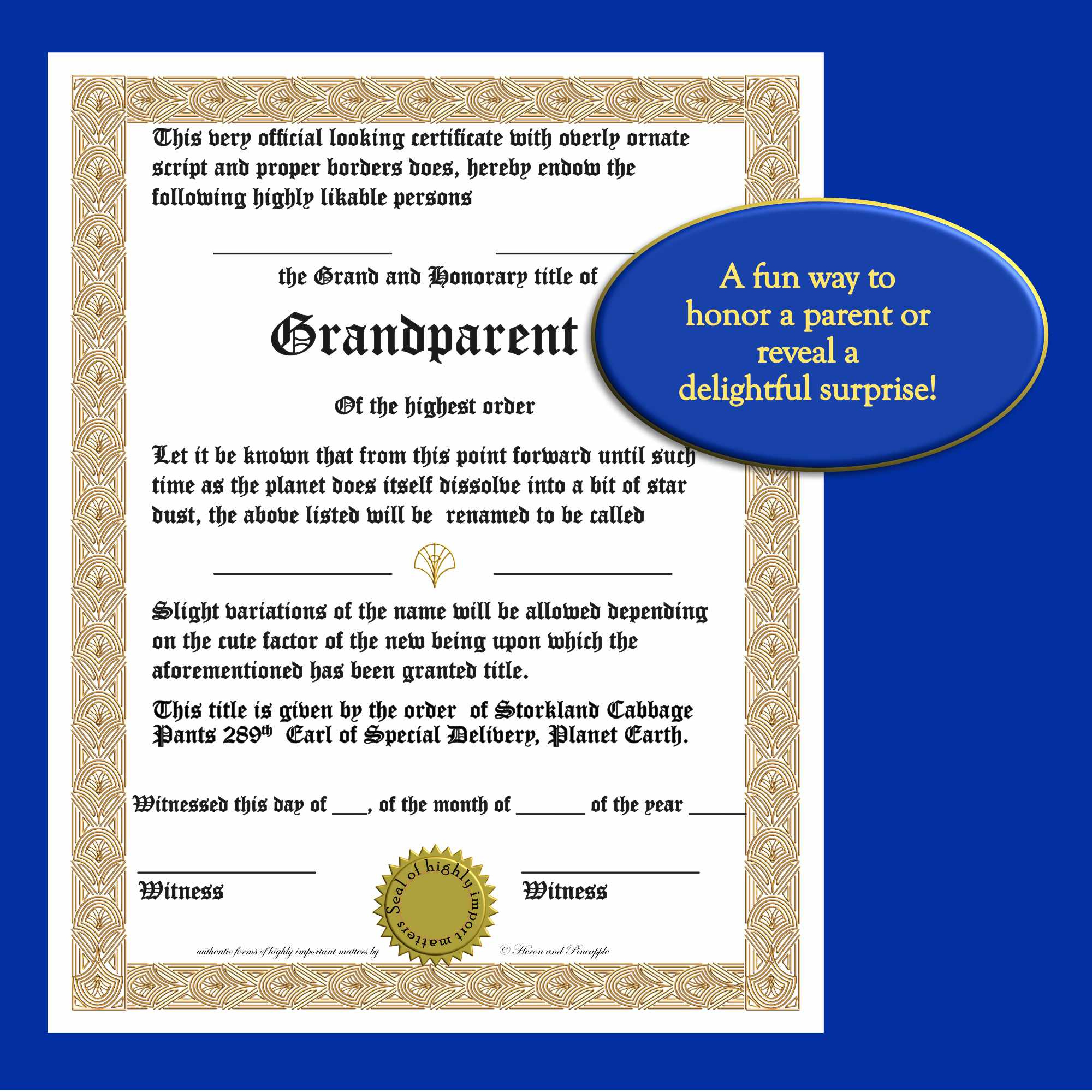 Grandparent Announcement Certificate pertaining to Grandparents Certificate Free Printable