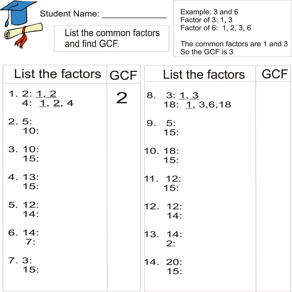Greatest Common Factor 1To 20 (From Study Village Website within Free Printable Greatest Common Factor Worksheets