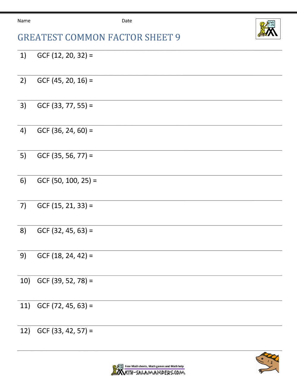 Greatest Common Factor Worksheet Page inside Free Printable Greatest Common Factor Worksheets