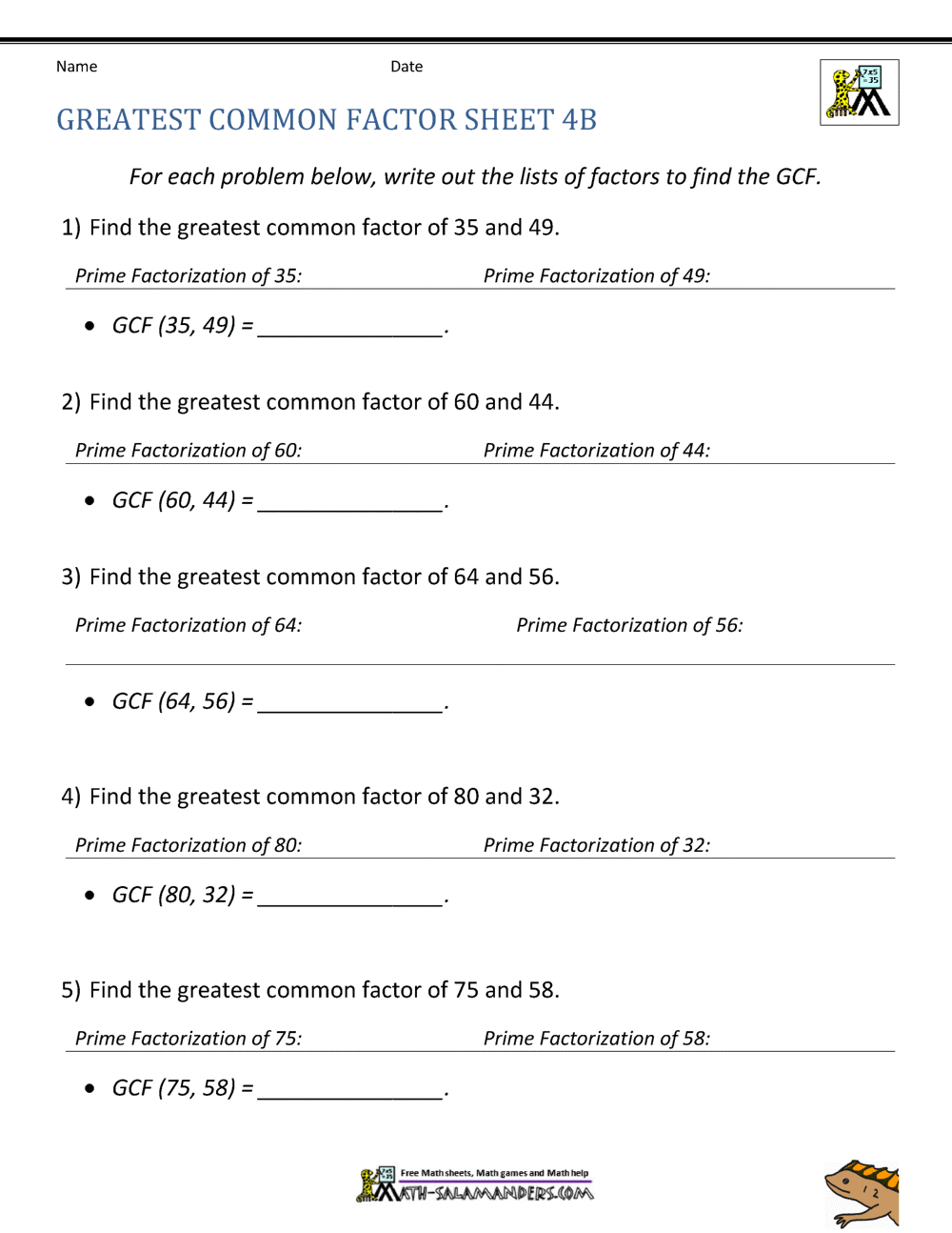 Greatest Common Factor Worksheet Page pertaining to Free Printable Greatest Common Factor Worksheets