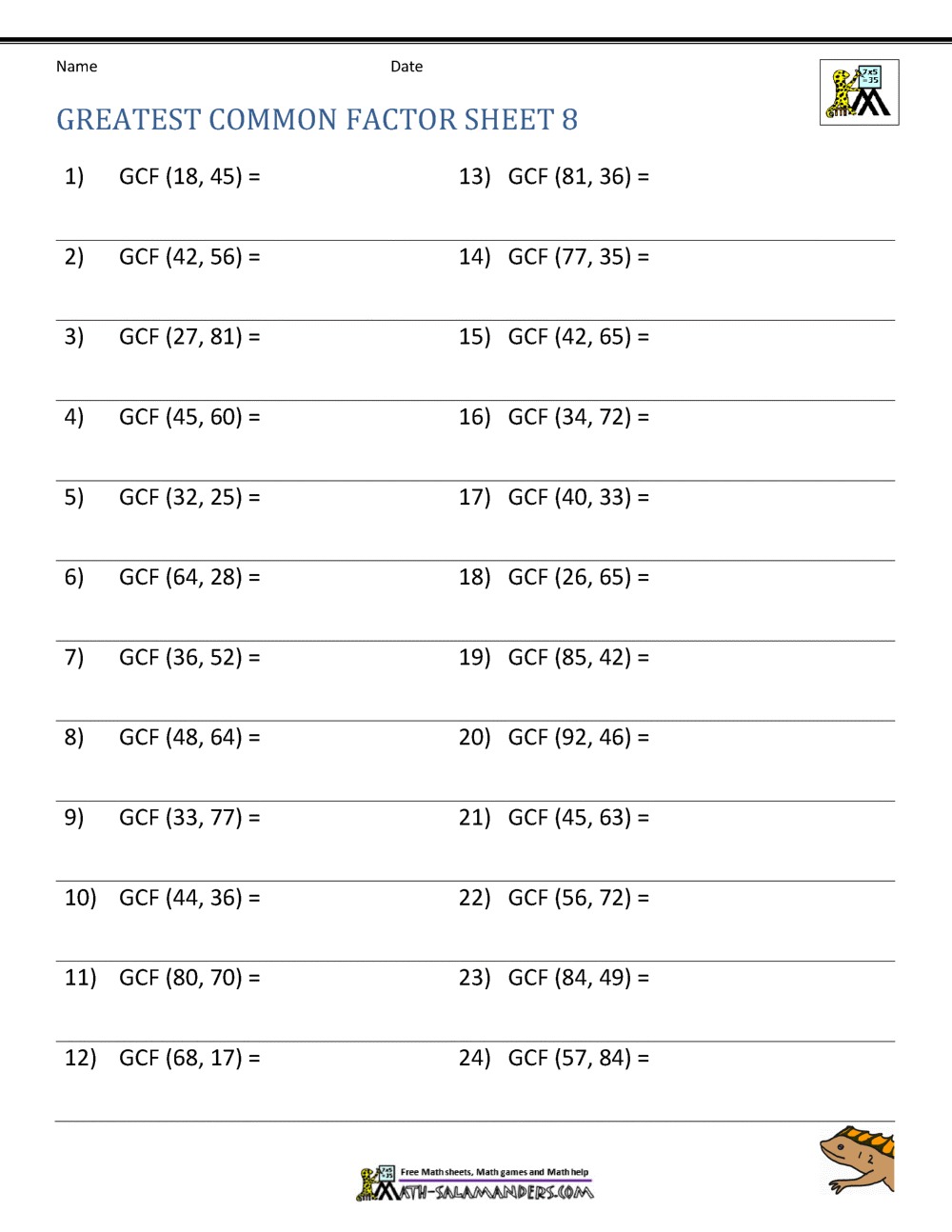 Greatest Common Factor Worksheet Page pertaining to Free Printable Greatest Common Factor Worksheets