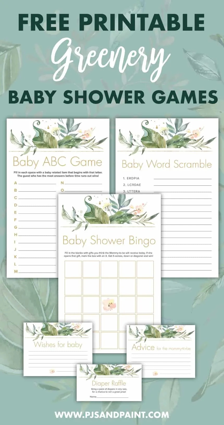 Greenery Baby Shower Games - Free Printable Baby Shower Games with Free Baby Shower Printables