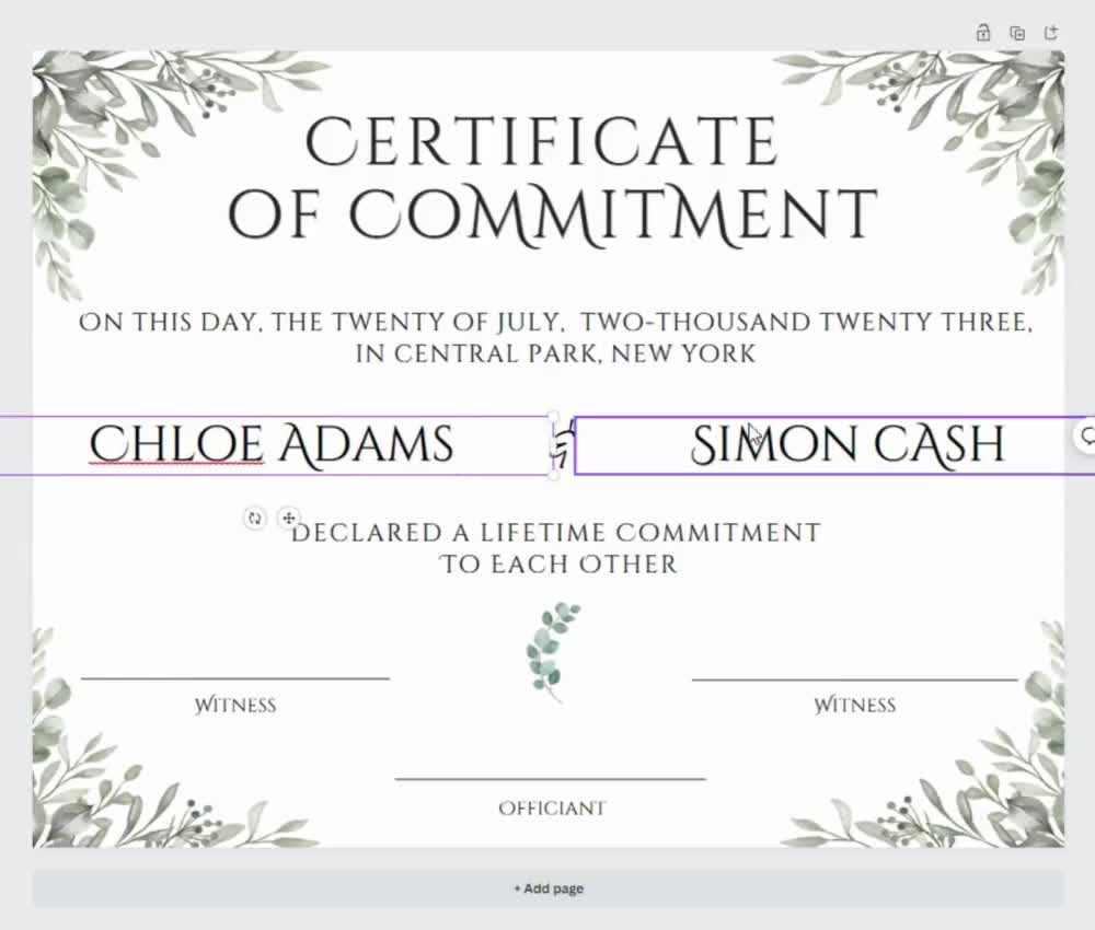 Greenery Certificate Of Commitment Template, Editable Commitment  Certificate, Printable Marriage Certificate, Commitment Ceremony. Tds-10 in Commitment Certificate Free Printable