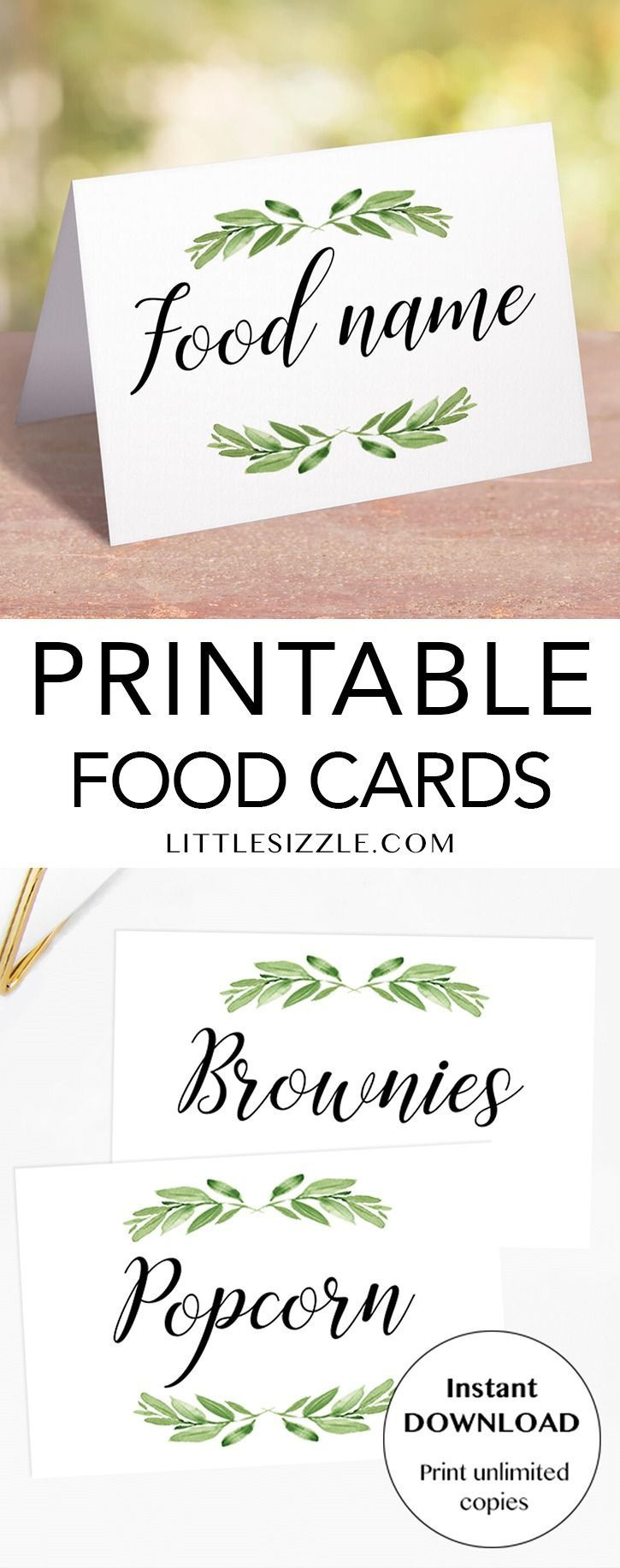 Greenery Food Labels Printable | Diy Food Cards Instant Download with Free Printable Food Tags For Buffet
