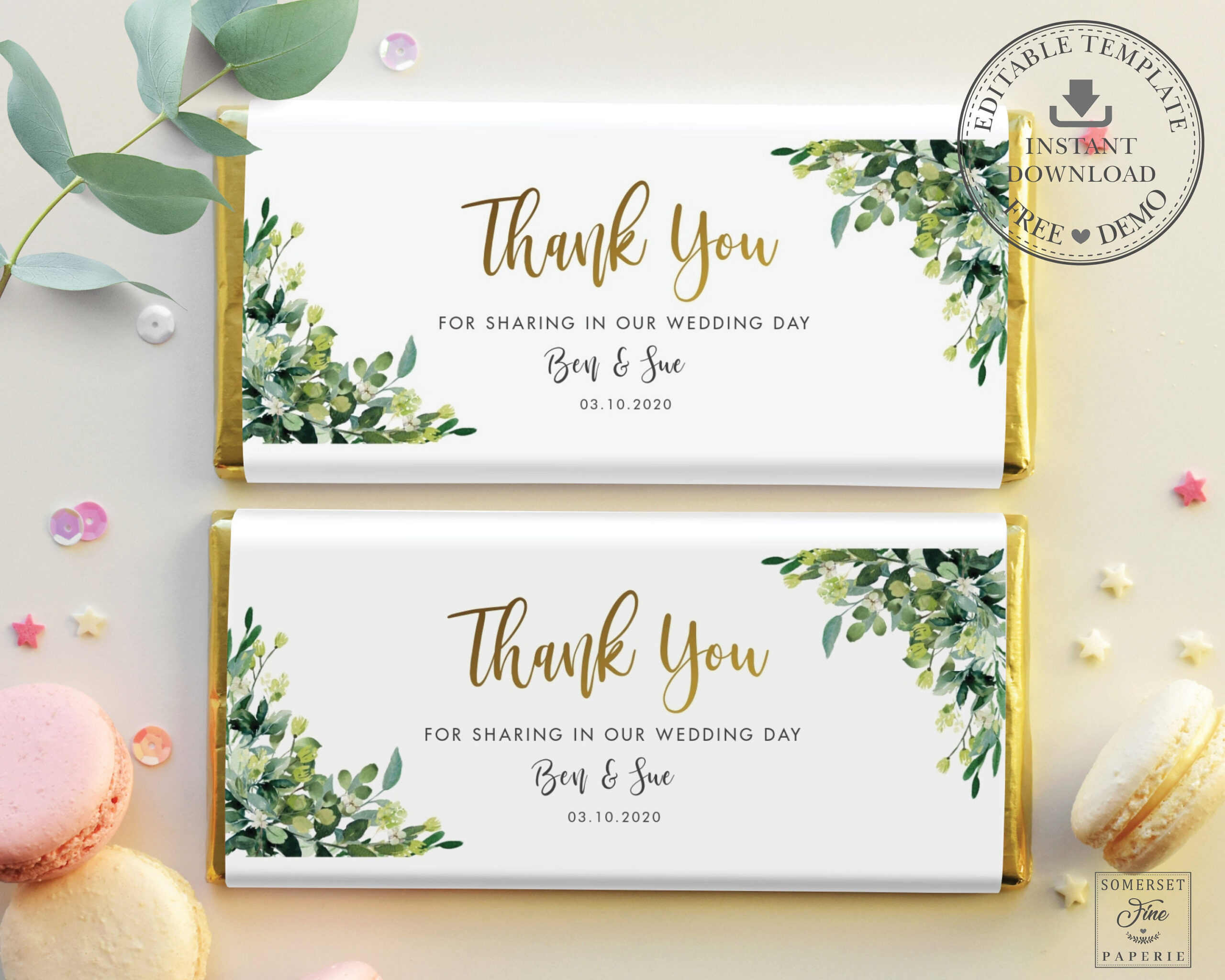Greenery Wedding Chocolate Bar Label Instant Download, Candy Bar regarding Free Printable Candy Bar Wrappers For Bridal Shower