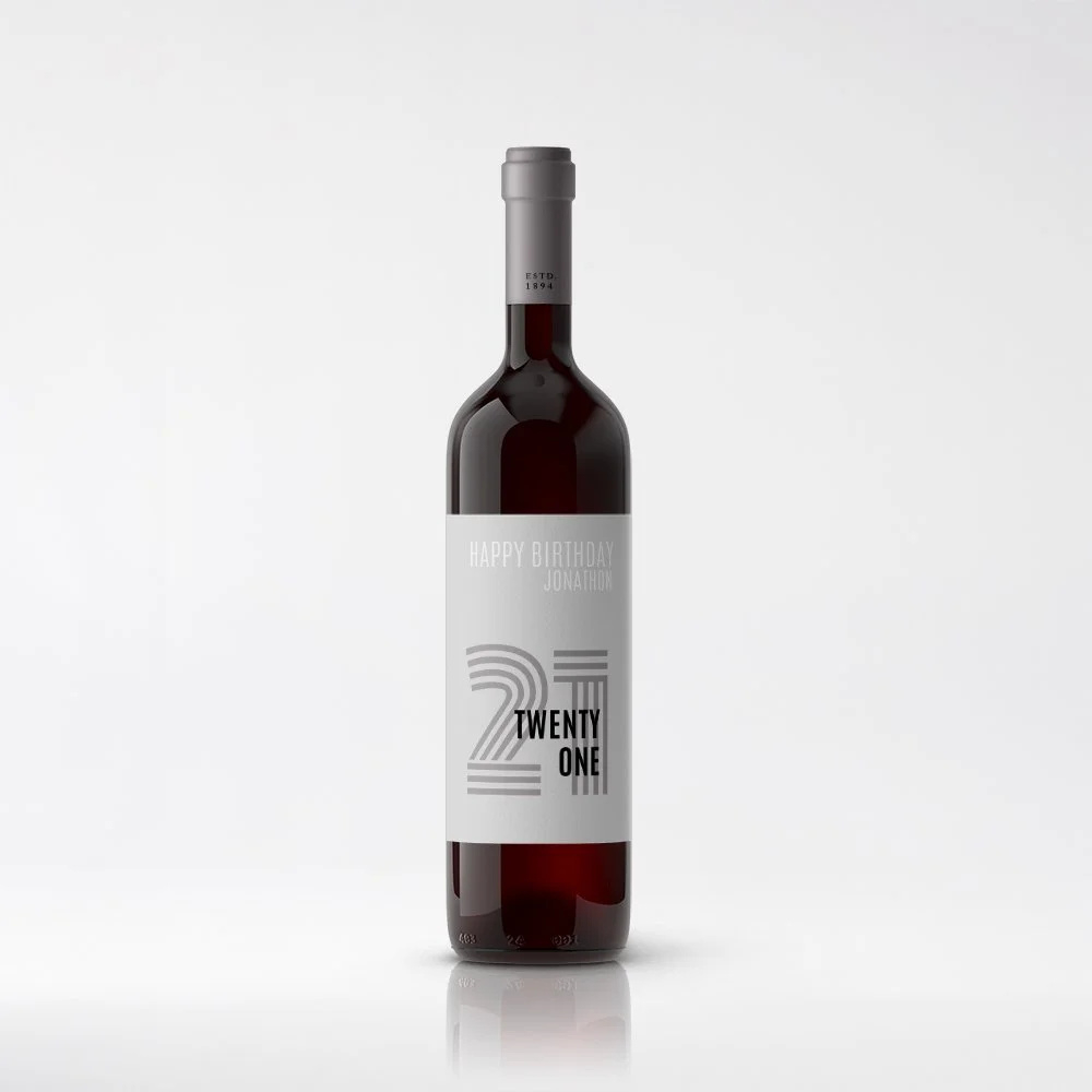 Grey 21St Birthday Wine Labels, Free Canva Template — Dashleigh for Free Printable Birthday Wine Labels