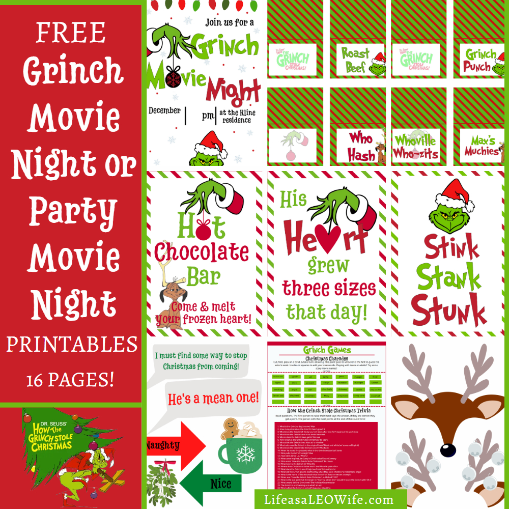 Grinch Movie Night Or Party Printables - Life As A Leo Wife in Free Grinch Printables