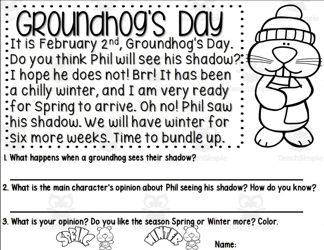 Groundhogs Day Reading Comprehension - Worksheets Library for Free Printable Groundhog Day Reading Comprehension Worksheets