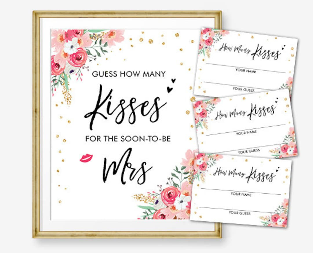 Guess How Many Kisses Bridal Shower Game Wedding Shower Activity intended for How Many Kisses Game Free Printable
