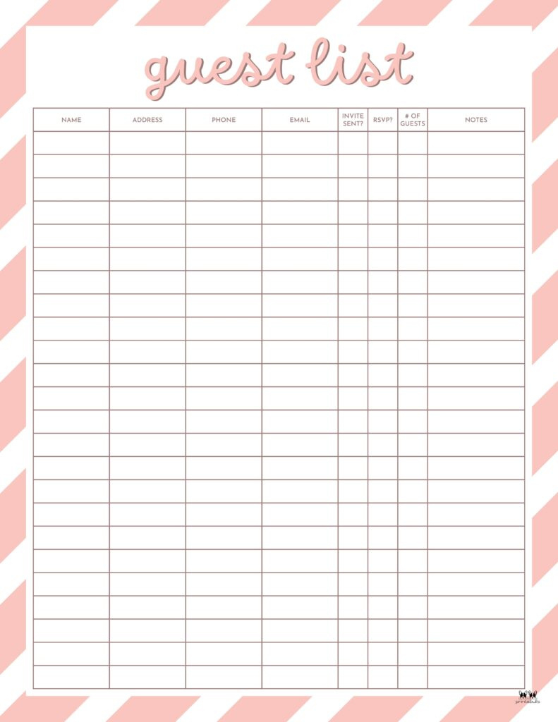 Guest List Templates - 12 Free Printables | Printabulls in Free Printable Birthday Guest List