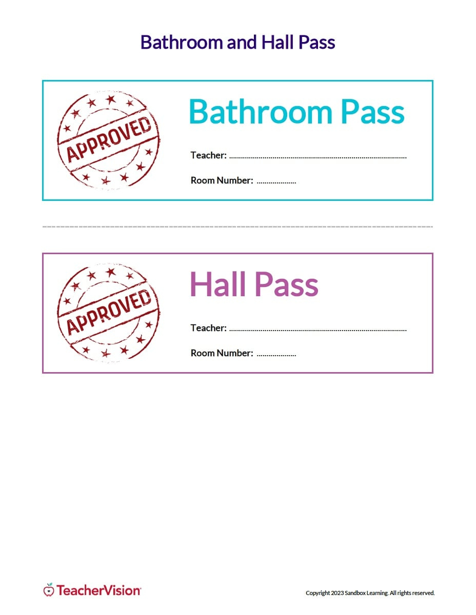 Hall Passes For Students - Teachervision inside Free Printable Hall Pass Template