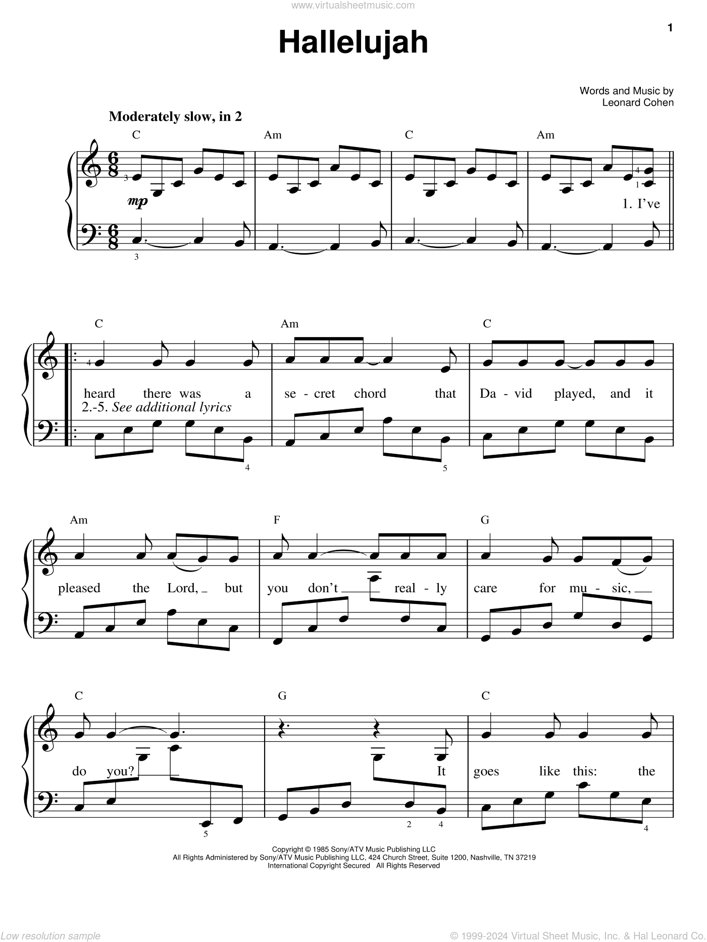 Hallelujah, (Easy) Sheet Music For Piano Solo (Pdf-Interactive) pertaining to Hallelujah Sheet Music Piano Free Printable