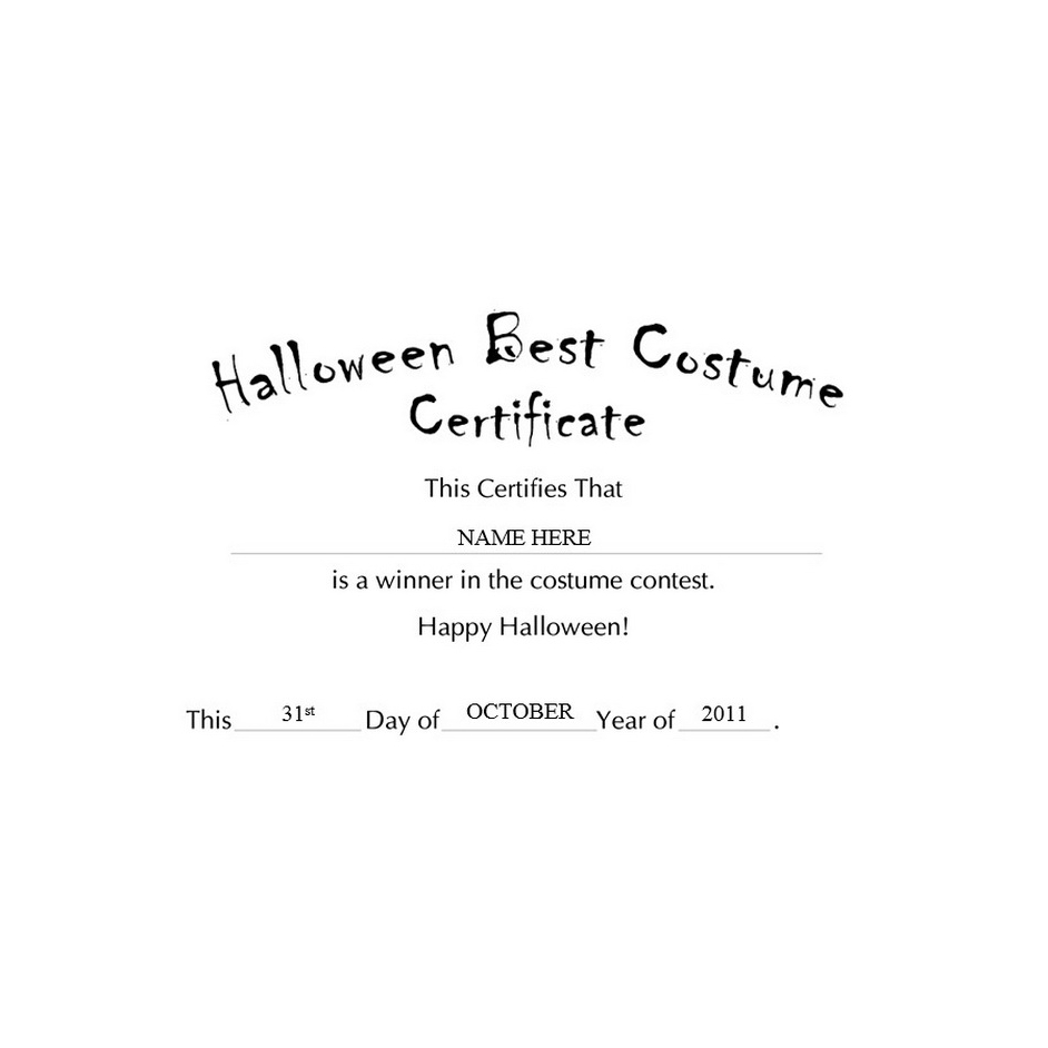 Halloween Best Costume Certificate Template | Theroyalstore intended for Best Costume Certificate Printable Free