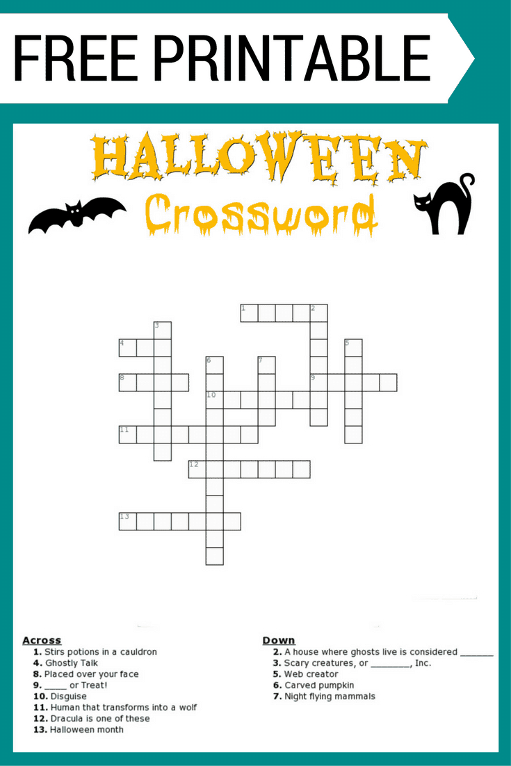 Halloween Crossword Printable (With Or Without Word Bank) for Halloween Crossword Printable Free