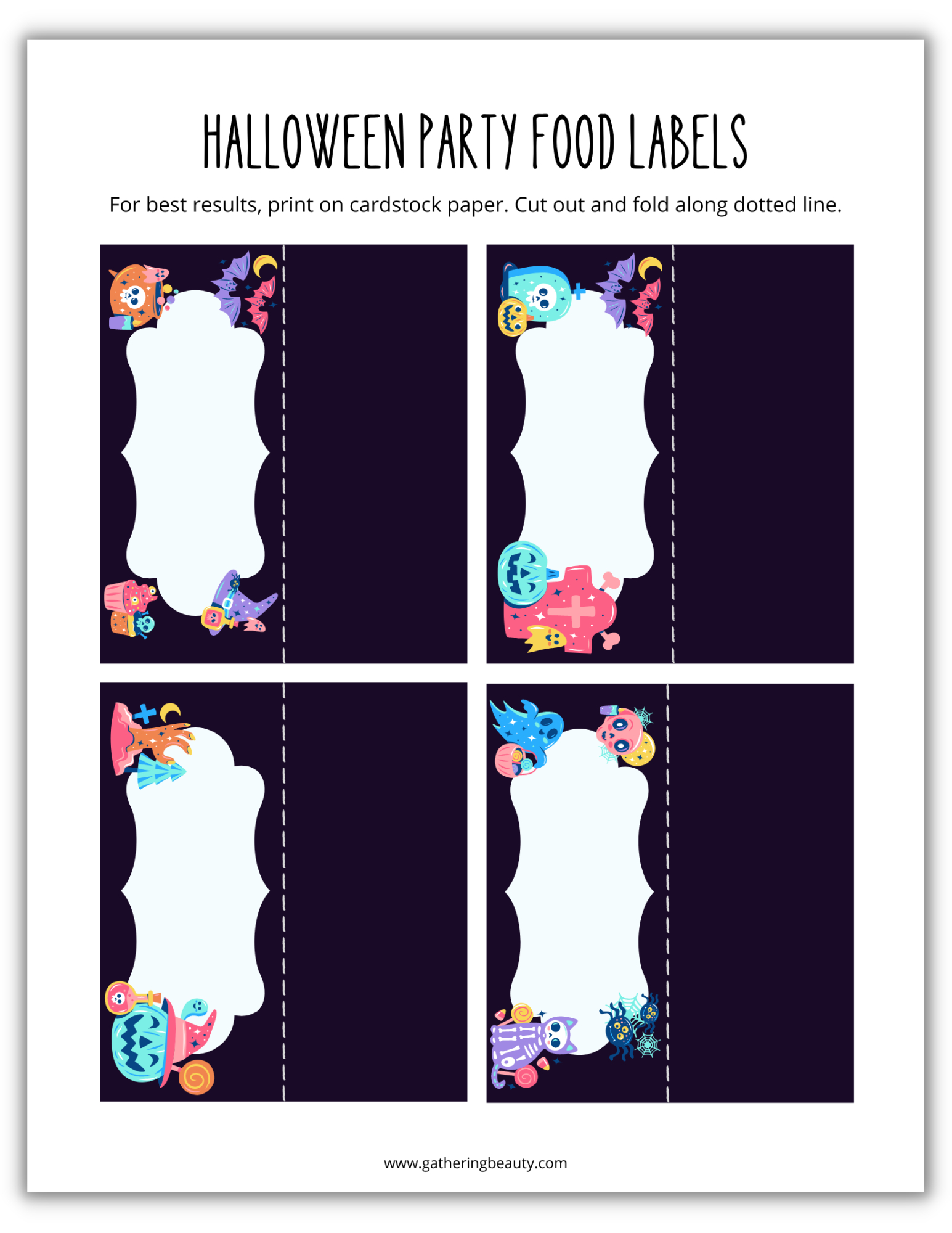 Halloween Food Tent Cards - Free Printable — Gathering Beauty in Free Printable Halloween Place Cards
