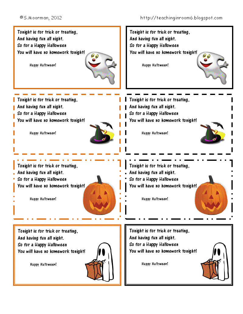 Halloween Hw Passes | Teaching In Room 6 for Free Printable Halloween Homework Pass