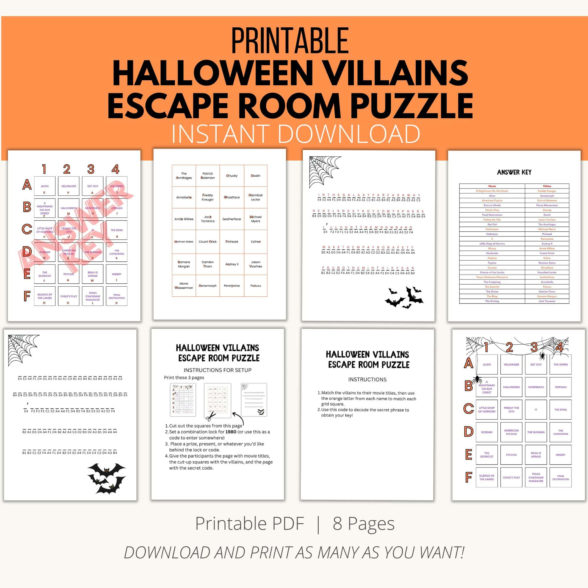 Halloween Villains Escape Room Puzzle - A Spooky Printable Adventure inside Free Printable Escape Room Puzzles