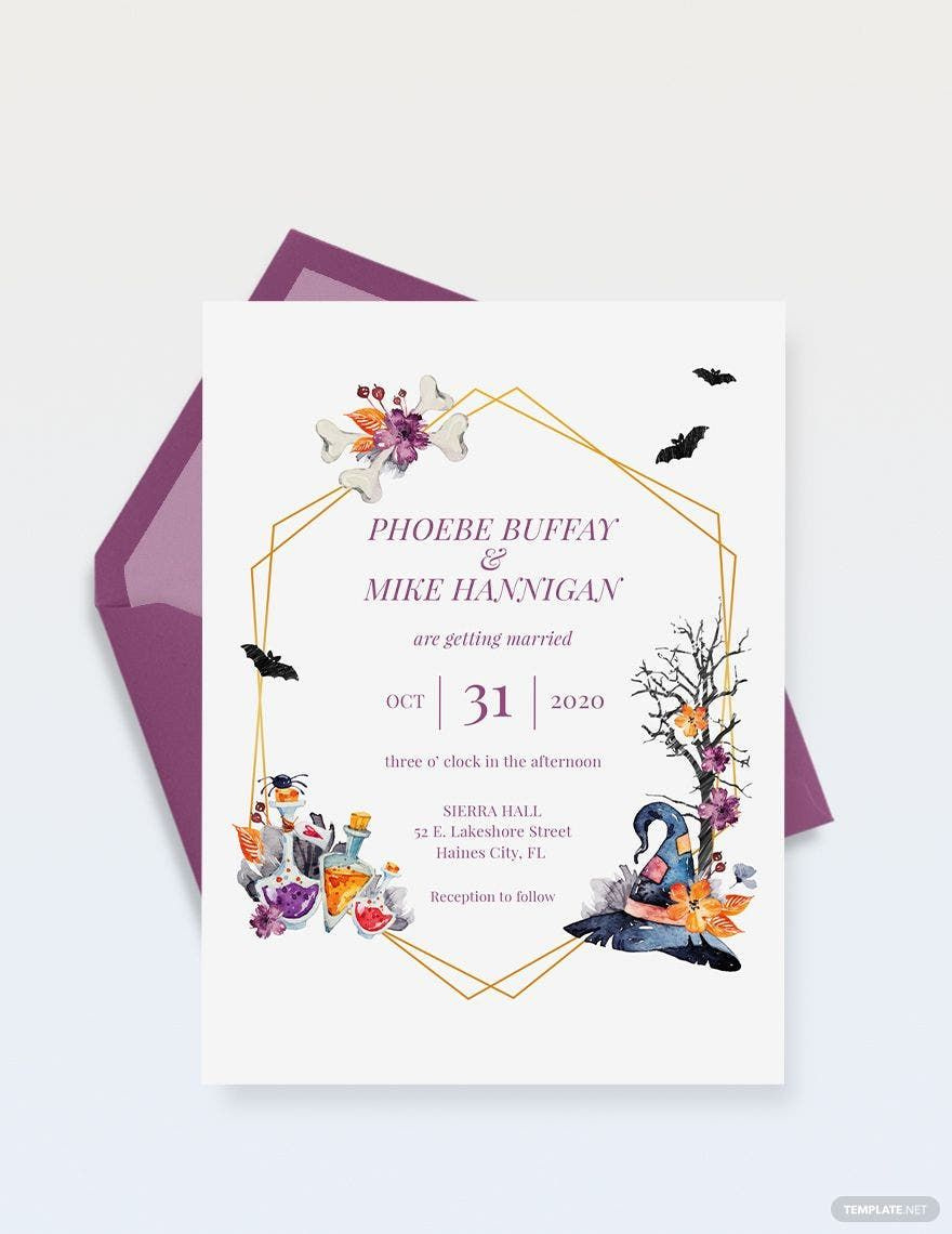Halloween Wedding Invitation Template In Psd, Word, Pages throughout Free Printable Halloween Wedding Invitations