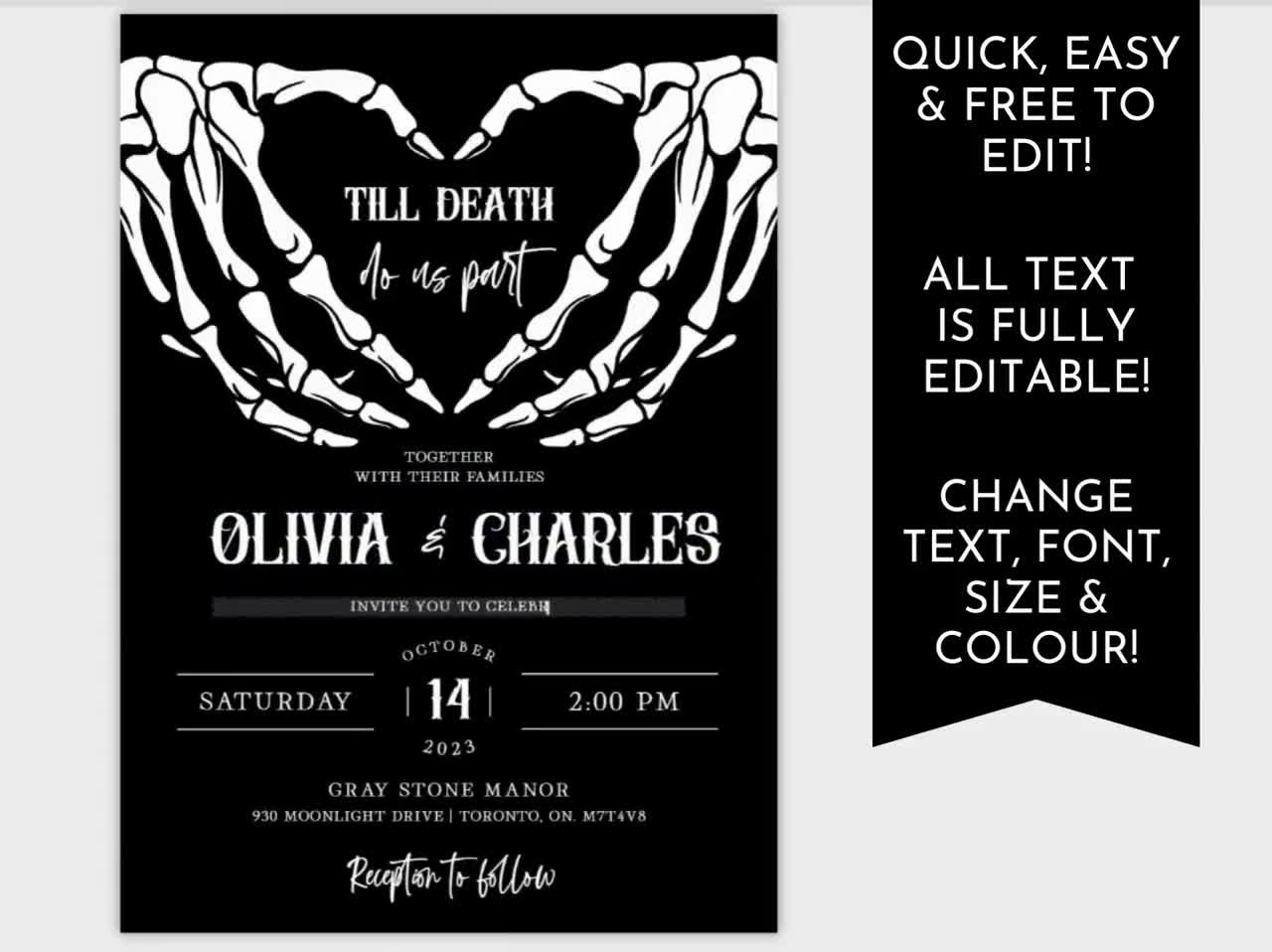 Halloween Wedding Save The Date, Gothic Save The Date Invitation Template,  Editable Spooky Save The Dates Card, Till Death Do Us Part Invite throughout Free Printable Halloween Wedding Invitations