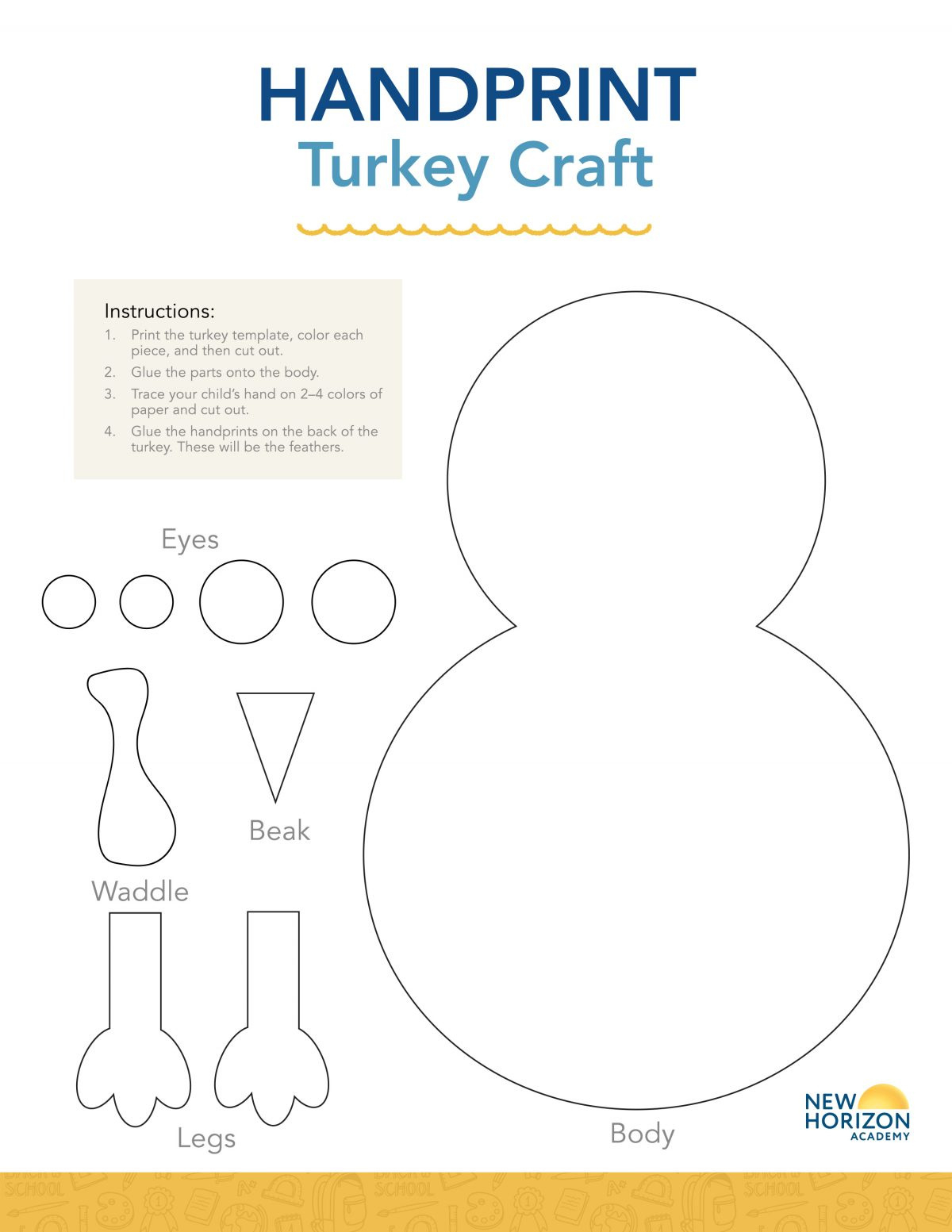 Handprint Turkey Craft - New Horizon Academy inside Free Printable Turkey Craft