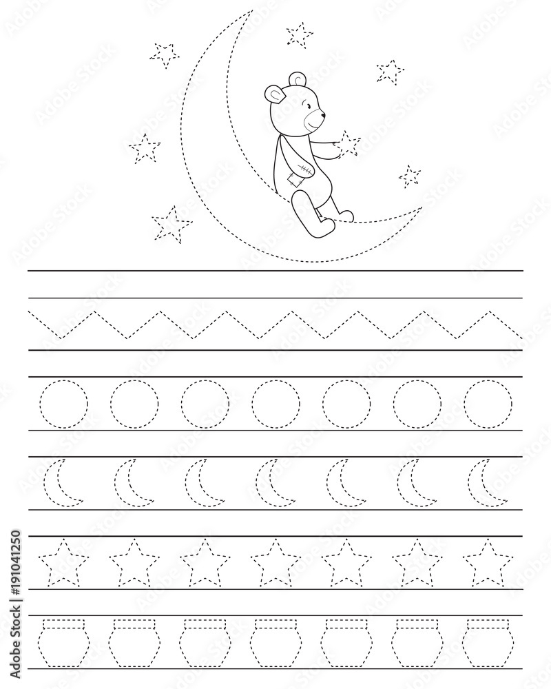 Handwriting Practice Sheet For Kids, Good Night Teddy Bear for Free Printable Fine Motor Skills Worksheets