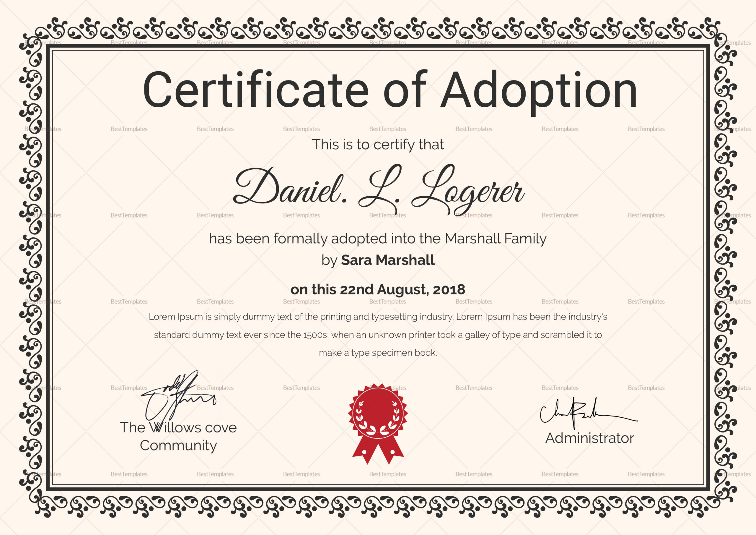 Happy Adoption Certificate Design Template In Psd, Word regarding Free Printable Adoption Certificate