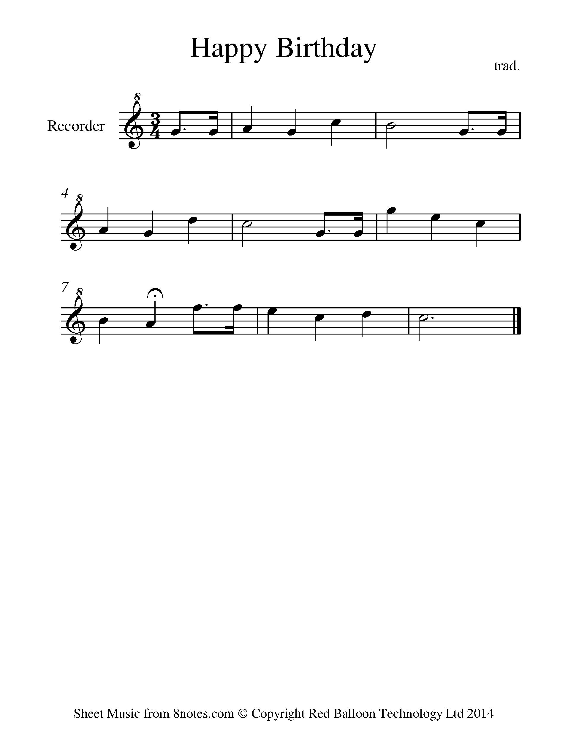Happy Birthday For Recorder - Free Sheet Music For Recorder regarding Free Printable Recorder Sheet Music For Beginners