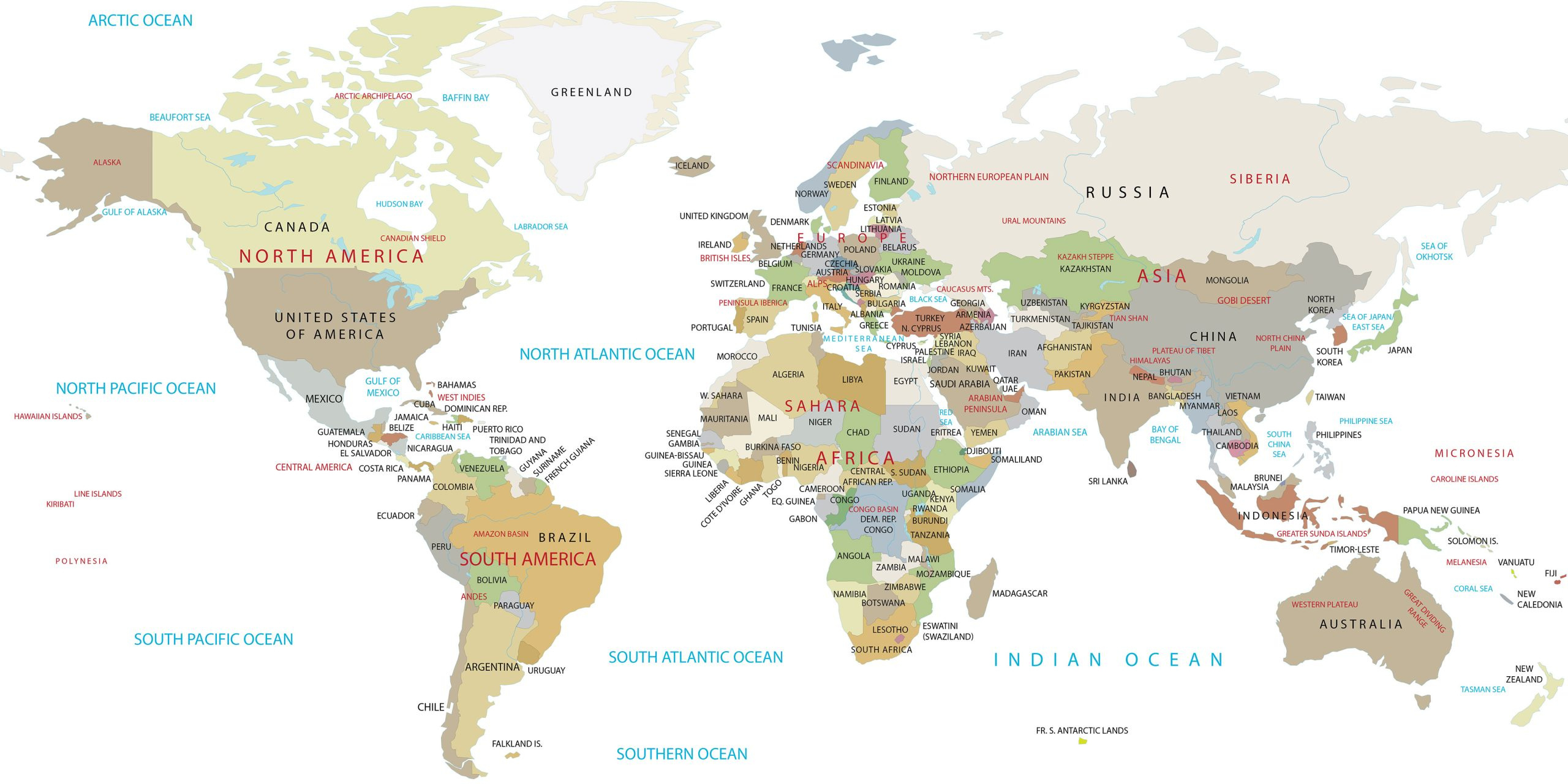 High Resolution World Map - Gis Geography inside Free Printable World Map With Countries Labeled