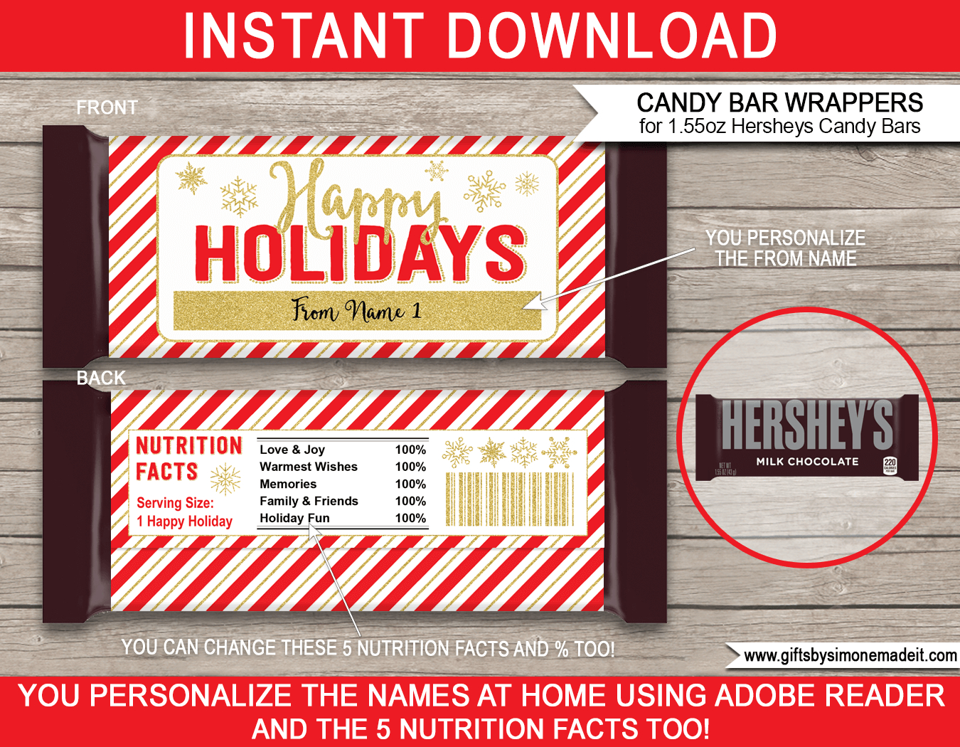 Holiday Candy Bar Wrappers (1.55Oz Hersheys) - Red &amp;amp; Gold inside Free Printable Hershey Bar Wrappers